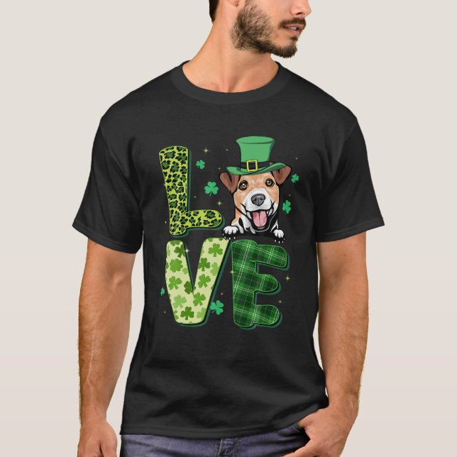 T-shirt Love Jack Russell Terrier Leopard Shamrock St Part (Devant)