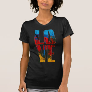 T-shirt Love Jaune Rouge Rouge Bleu Trendy Art Abstrait
