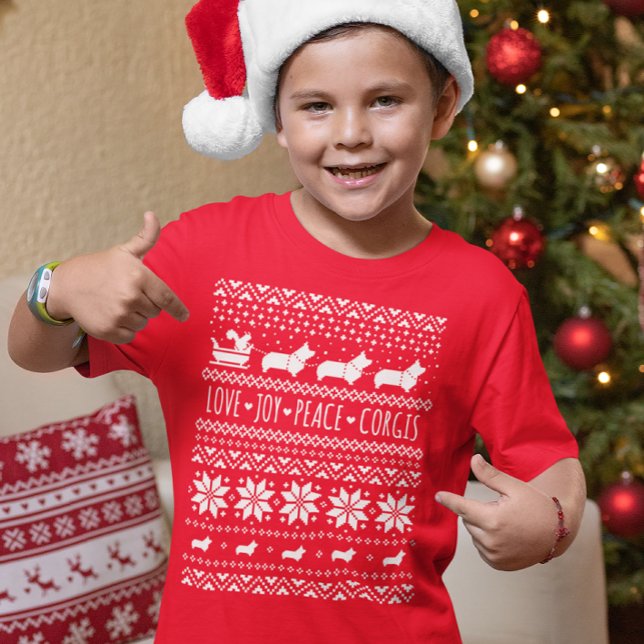 T-shirt Love Joy Peace Corgis Festive Noël (Créateur téléchargé)
