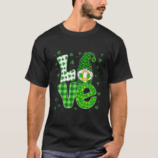 T-shirt LOVE Leopard Shamrock Jour de la St Patrick Gnomes