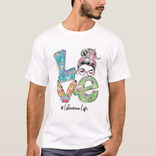T-shirt LOVE Librairie Vie Messy Bun Drôle Jour de Pâques 