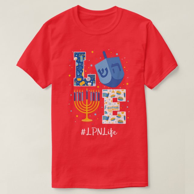 T-shirt Love LPN Hanoukka Infirmière pratique autorisée Ch (Design devant)