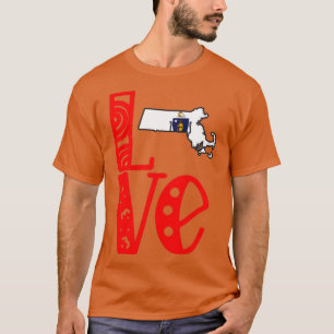 T-shirt Love Massachusetts en lettres bloc d'art