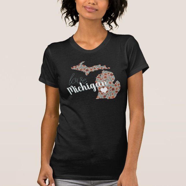 T-shirt Love Michigan The Mitten State Poppy Floral (Devant)