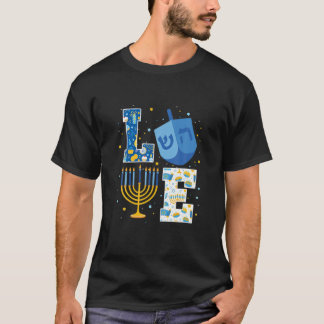 T-shirt LOVE Mignonne Hanoukka Décorations Dreidel Menorah