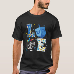 T-shirt LOVE Mignonne Hanoukka Décorations Dreidel Menorah