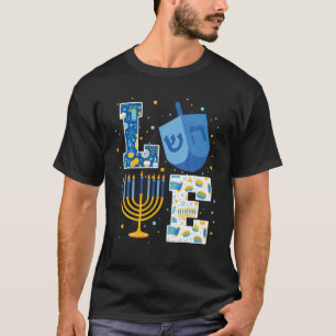 T-shirt LOVE Mignonne Hanoukka Décorations Dreidel Menorah
