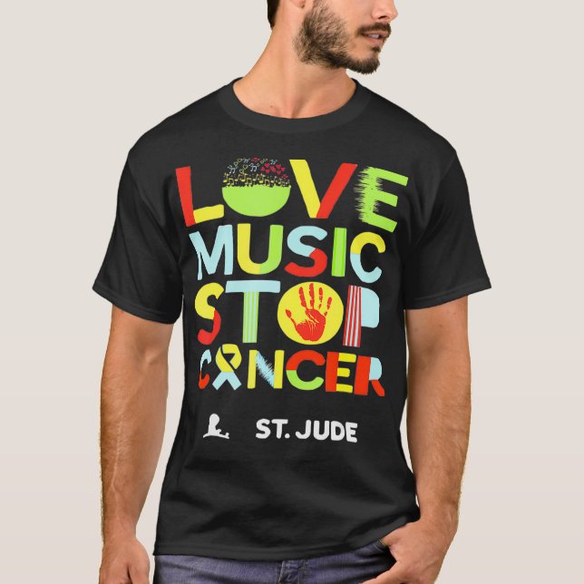 T-shirt Love Music Stop Cancer St fête des pères  (Devant)