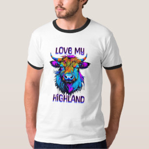 T-shirt Love my Highland Cows Cyberpunk Style Art
