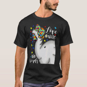 T-shirt Love N'a Besoin D'Aucun Mot Puzzle Éléphant Autism