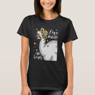 T-shirt Love N'a Besoin D'Aucun Mot Puzzle Éléphant Autism
