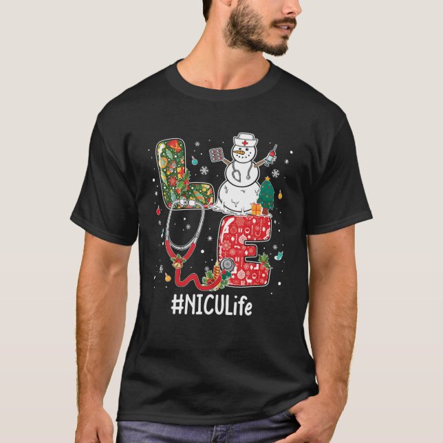 T-shirt Love NICU Life Stethoscope Snowman Christmas Vacci (Devant)
