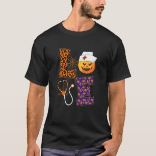 T-shirt LOVE Nurse Citrouille Fall Doctor Leopard Hallowee