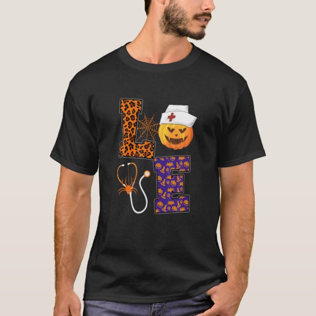 T-shirt LOVE Nurse Citrouille Fall Doctor Leopard Hallowee (Devant)
