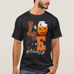 T-shirt Love Nurse Citrouille Leopard Automne Halloween Th
