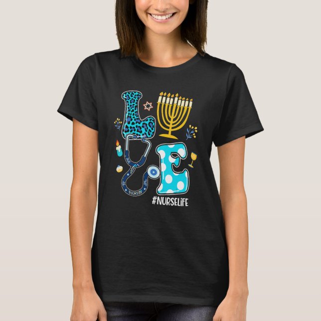 T-shirt Love Nurse Hanukkah Jewish Nurses Chanukah PJs Paj (Devant)