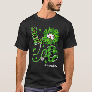 T-shirt Love Nurse Life Stethoscope Léopard irlandais St P