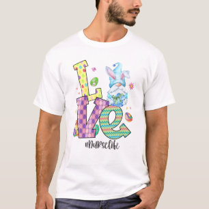T-shirt Love Nurselife Pâques Gnome Panier de chasse aux o