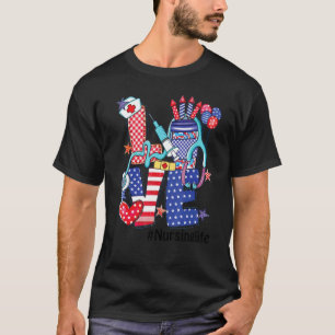 T-shirt Love Nurve Life Stethoscope Fireworks Usa Drapeau 