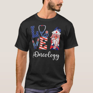 T-shirt Love Oncology Nurse Gnome Drapeau Américain 4 Juil