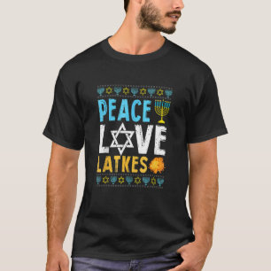 T-shirt Love Peace Latkes Hanoukka Chanukah Gift juif