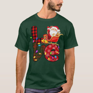 T-shirt Love Père Noël Xmas Lights Red Buffalo Plaid Snowi