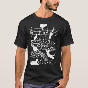 T-shirt Love Piano Music Cute Cat Jouer Sur Notes Musicale