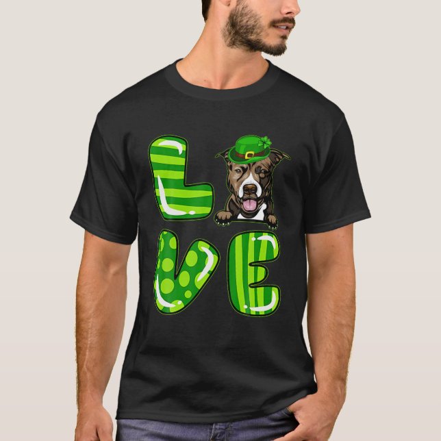 T-shirt Love Pitbull Lucky Clover Shamrock St Patrick's Da (Devant)
