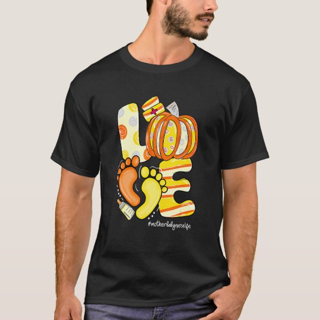 T-shirt LOVE Pumpkin Footprint Mother Baby Nurse Life Fall (Devant)