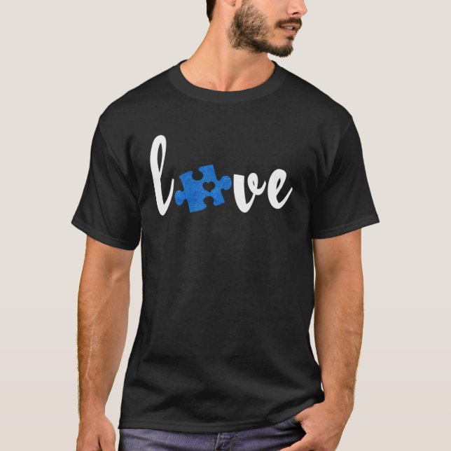 T-shirt LOVE Puzzle Pieces Heart Autism Awareness     1 (Devant)