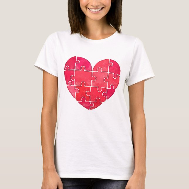 T-shirt Love puzzle solved, red puzzle heart (Devant)