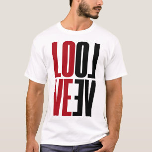 T-shirt Love Red Black Haute Typographie Miroir vertical