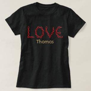 T-shirt Love Red Chain Letters Gold Nom Customisé