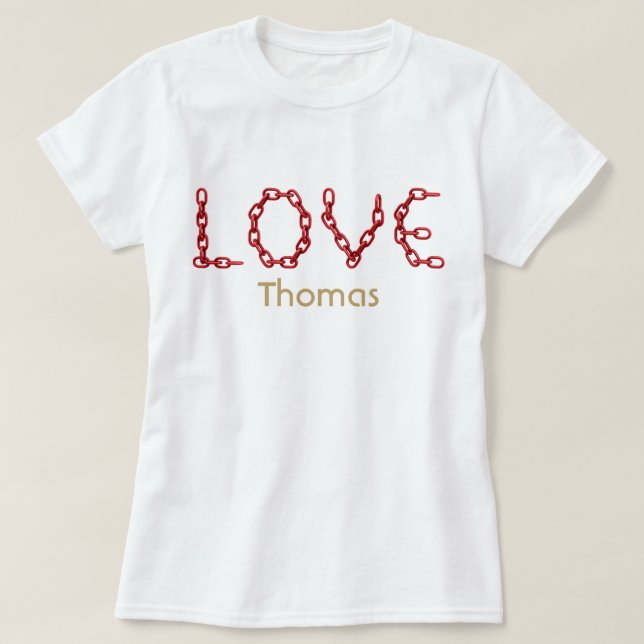 T-shirt Love Red Chain Letters Gold Nom Customisé (Design devant)