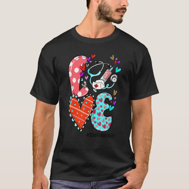 T-shirt LOVE School Nurse Life Leopard Heart Valentine's D (Devant)