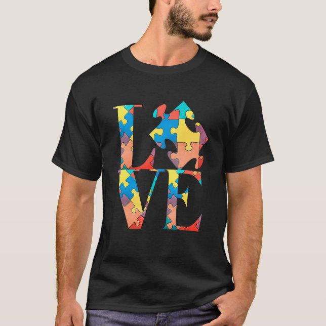 T-shirt Love Sensibilisation sur l'autisme Puzzle Pièce Co (Devant)