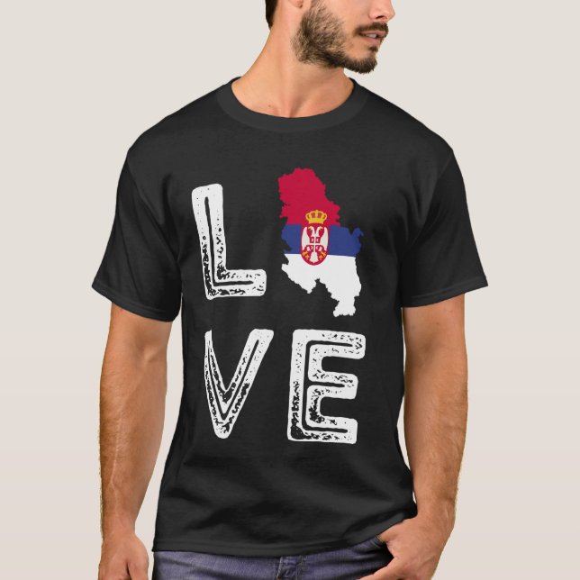 T-shirt Love Serbie Drapeau Carte Fierté Serbe Racines Srb (Devant)