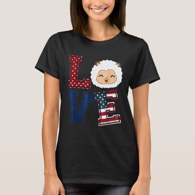 T-shirt LOVE Sheep Face Drapeau Américain Patriotique 4 Ju (Devant)