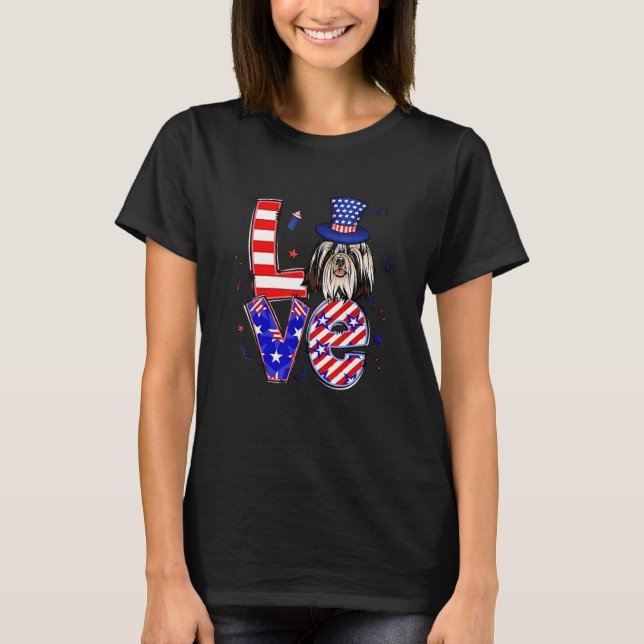 T-shirt Love Shih Tzu 4 juillet patriotique (Devant)