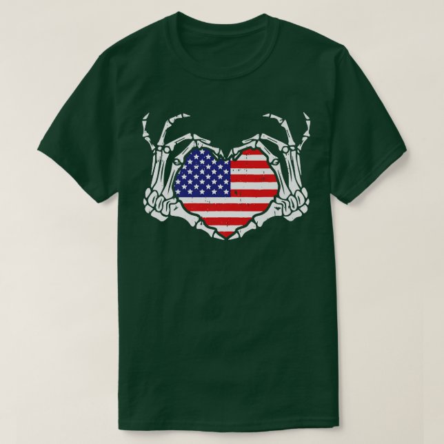 T-shirt Love Skeleton Coeur main US Drapeau américain Indé (Design devant)