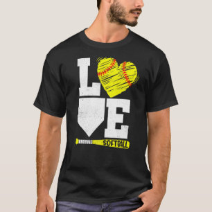 T-shirt Love Softball Coeur mignon Avec Bat Softball Pour