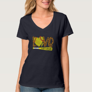 T-shirt Love Softball Maman Empreinte de léopard Baseball