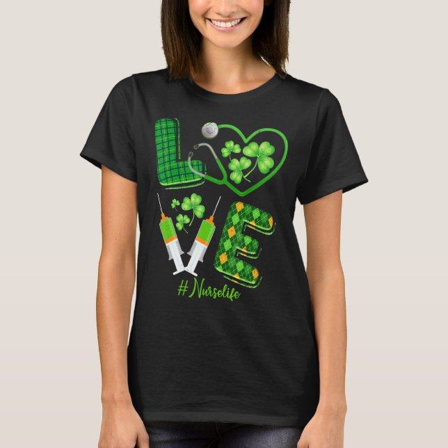 T-shirt Love St Patrick S Nurse Life Irlandais Shamrock mi (Devant)