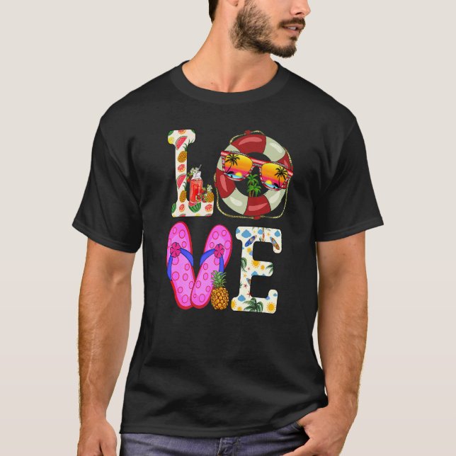 T-shirt Love Summer Flip Flops Baignade Float Plage Famill (Devant)