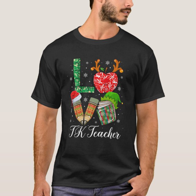 T-shirt LOVE TK Enseignant Noël Pyjama crayon Apple Livre (Devant)