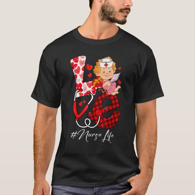 T-shirt LOVE Valentines Day Nurse Life Leopard Plaid Nursi (Devant)