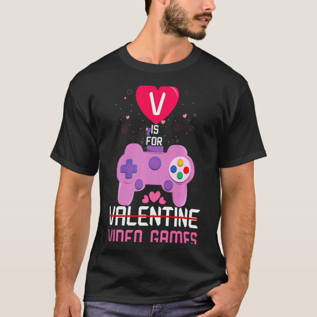 T-shirt Love Video Game Gamer Gaming Hearts Day Happy Vale (Devant)