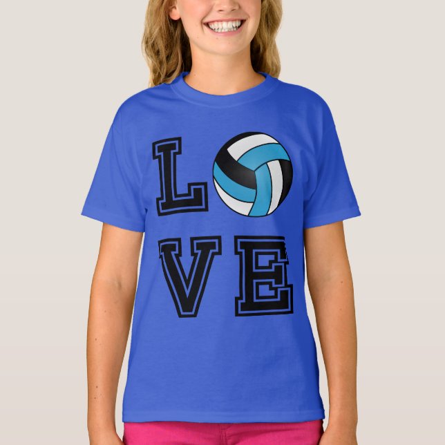 T-shirt Love Volleyball - Bébé bleu, blanc et noir (Devant)