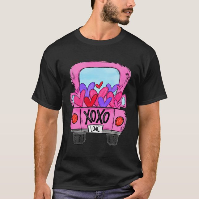 T-shirt Love XOXO Heart Pink Truck Valentines Day Couple B (Devant)