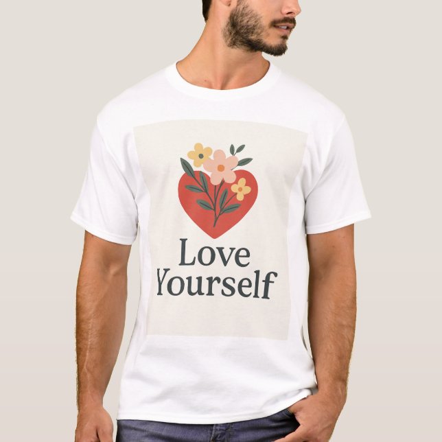 T-shirt "Love Yourself" – design floral et message (Devant)